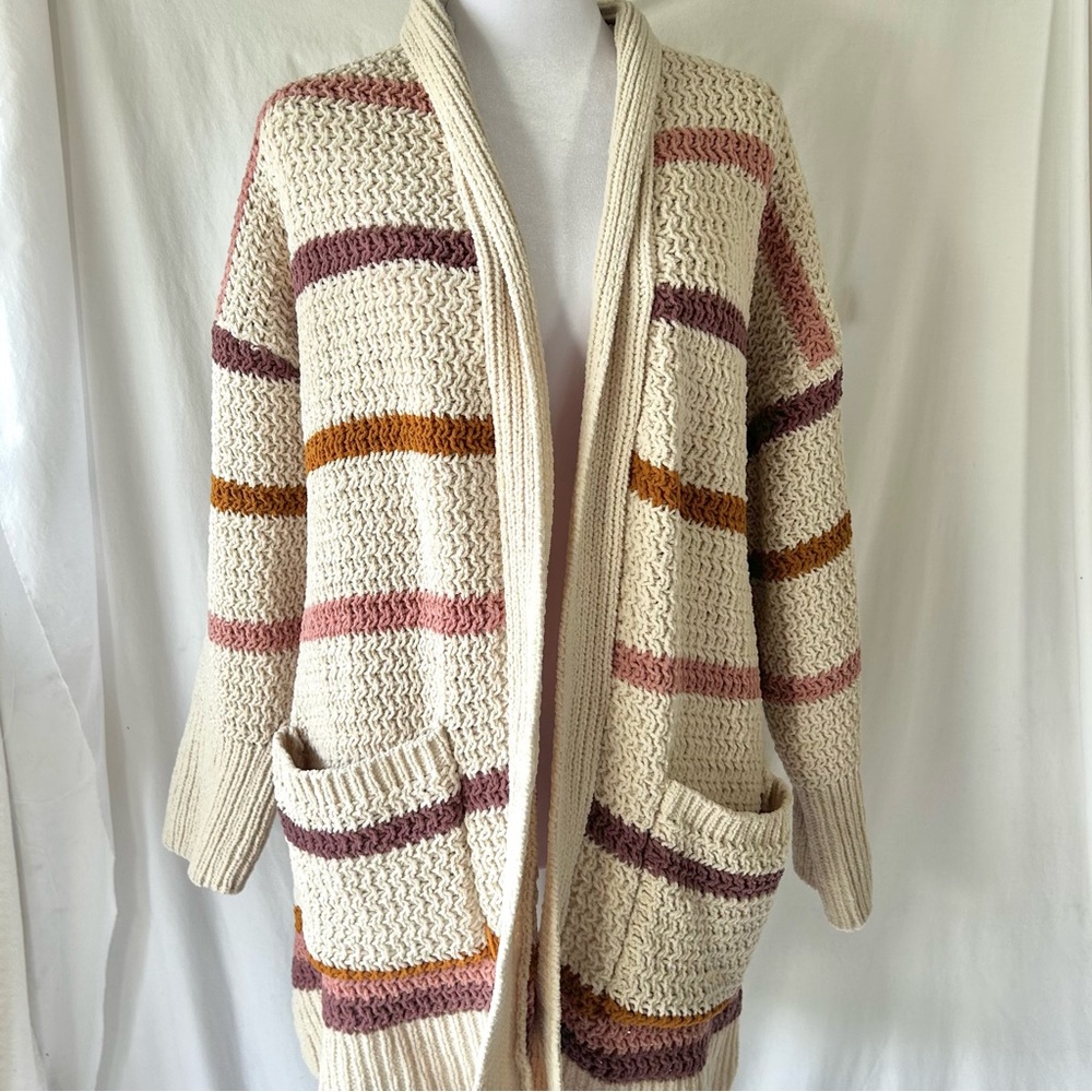 Cozy Striped Cardigan in Cream and Pink